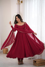 Exclusive Maroon Mal Chanderi 16 Kali Flared Anarkali Suit