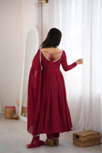 Exclusive Maroon Mal Chanderi 16 Kali Flared Anarkali Suit