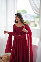 Exclusive Maroon Mal Chanderi 16 Kali Flared Anarkali Suit