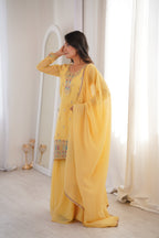 Yellow Crunchy Silk Embroidery Suit Set | Tulip Designer
