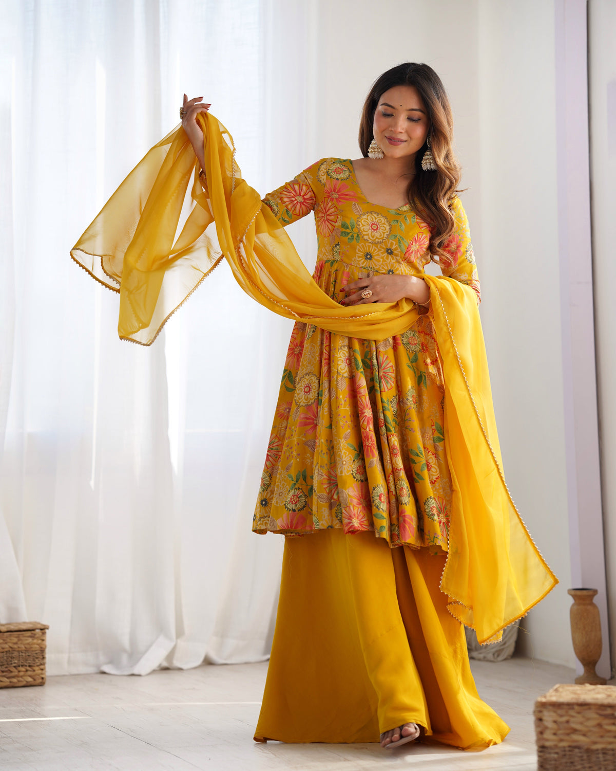 The Charm of Vibrant Traditions Yellow Top & Palazzo Suit