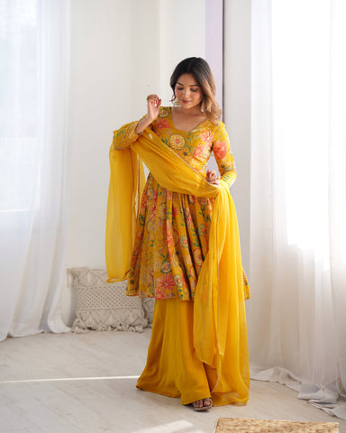 The Charm of Vibrant Traditions Yellow Top & Palazzo Suit