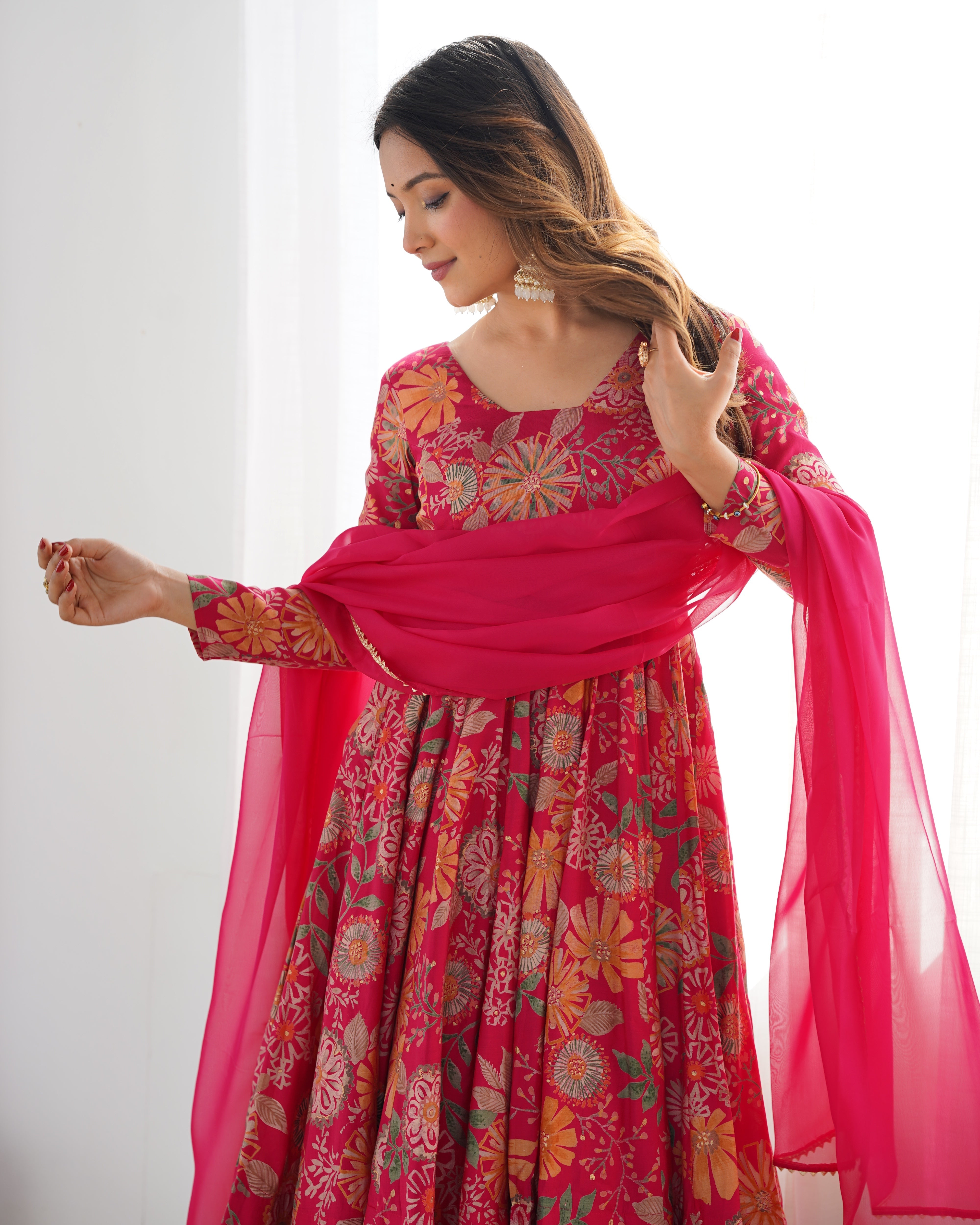 The Charm of Vibrant Traditions Pink Top & Palazzo Suit