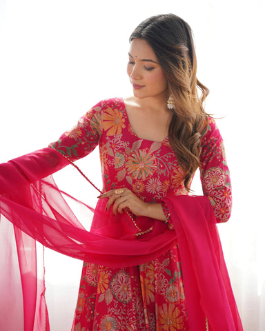 The Charm of Vibrant Traditions Pink Top & Palazzo Suit