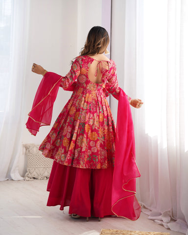 The Charm of Vibrant Traditions Pink Top & Palazzo Suit