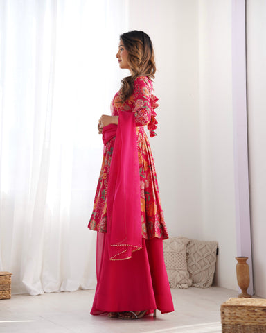 The Charm of Vibrant Traditions Pink Top & Palazzo Suit