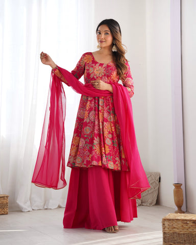 The Charm of Vibrant Traditions Pink Top & Palazzo Suit