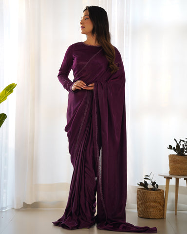 Ready To Wear Predrapped Ready To Wear Saree With Full Stitched Blouse Premium Marble Velvet Fabric