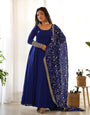 Royal Blue Color Pure Faux Georgette Kurti With Huge Flair Comes With Duppatta & Pant