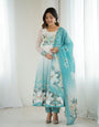 Floral Pure Soft Tabby Organza Silk Three Piece Anarkali Suit - Sky