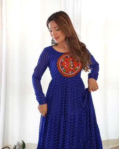 Navratri Special Georgette Laheriya Printed Anarkali Gown