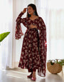 Faux Georgette Three Piece Dark Maroon Anarkali Suit