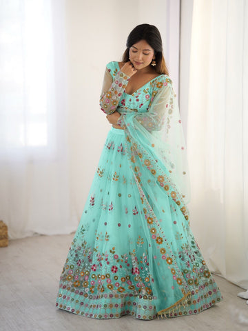 Premium Soft Net with Coding Dori with Thread & Sequence work Lehenga Choli Set