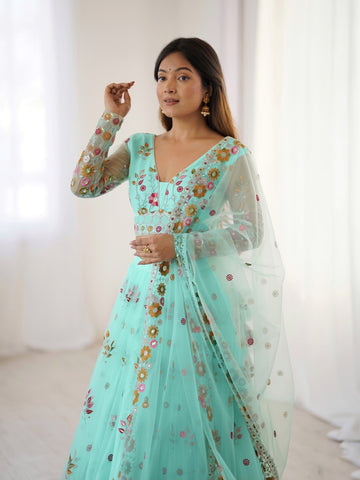 Premium Soft Net with Coding Dori with Thread & Sequence work Lehenga Choli Set
