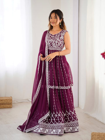 Pure Faux Georgette with 9 MM Sequence Work Women Suit Set