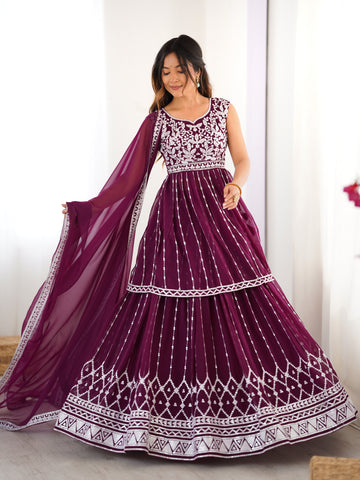 Pure Faux Georgette with 9 MM Sequence Work Women Suit Set