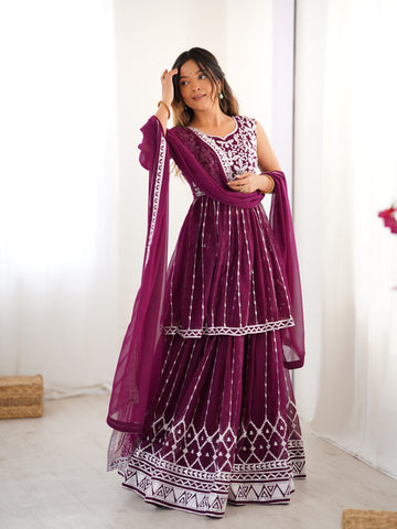 Pure Faux Georgette with 9 MM Sequence Work Women Suit Set