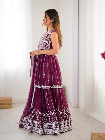 Pure Faux Georgette with 9 MM Sequence Work Women Suit Set