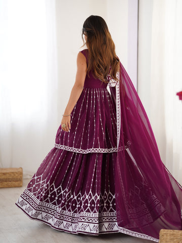 Pure Faux Georgette with 9 MM Sequence Work Women Suit Set