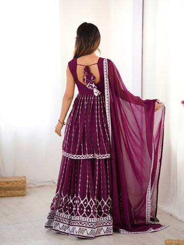 Pure Faux Georgette with 9 MM Sequence Work Women Suit Set