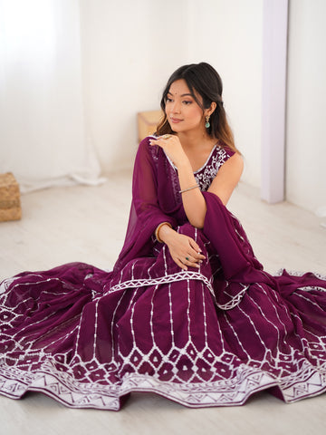 Pure Faux Georgette with 9 MM Sequence Work Women Suit Set