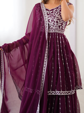 Pure Faux Georgette with 9 MM Sequence Work Women Suit Set