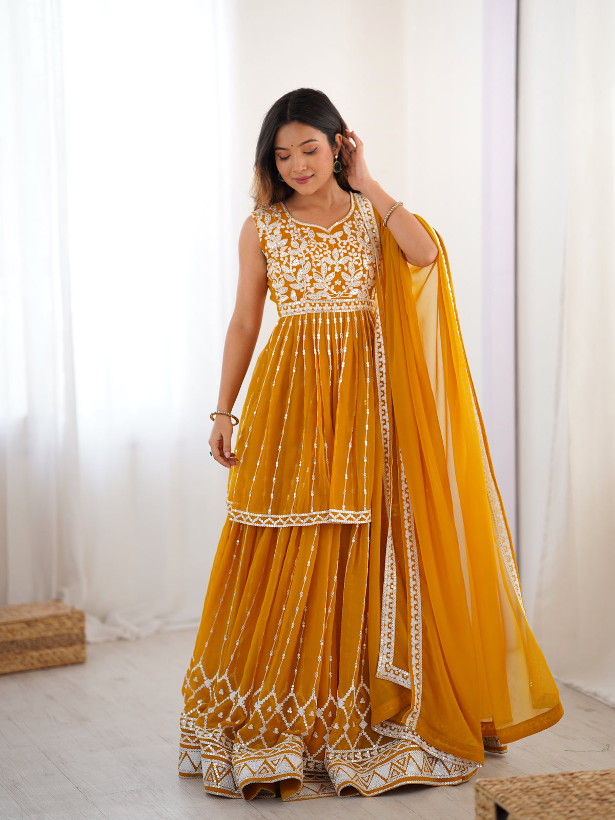 Pure Faux Georgette with 9 MM Sequence Work Women Suit Set