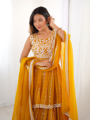 Pure Faux Georgette with 9 MM Sequence Work Women Suit Set