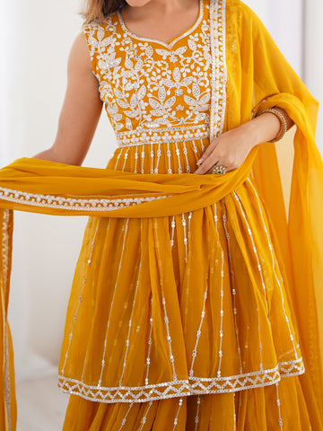 Pure Faux Georgette with 9 MM Sequence Work Women Suit Set