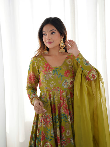 The Charm of Vibrant Traditions Yellow Top & Palazzo Suit Set - Mehendi