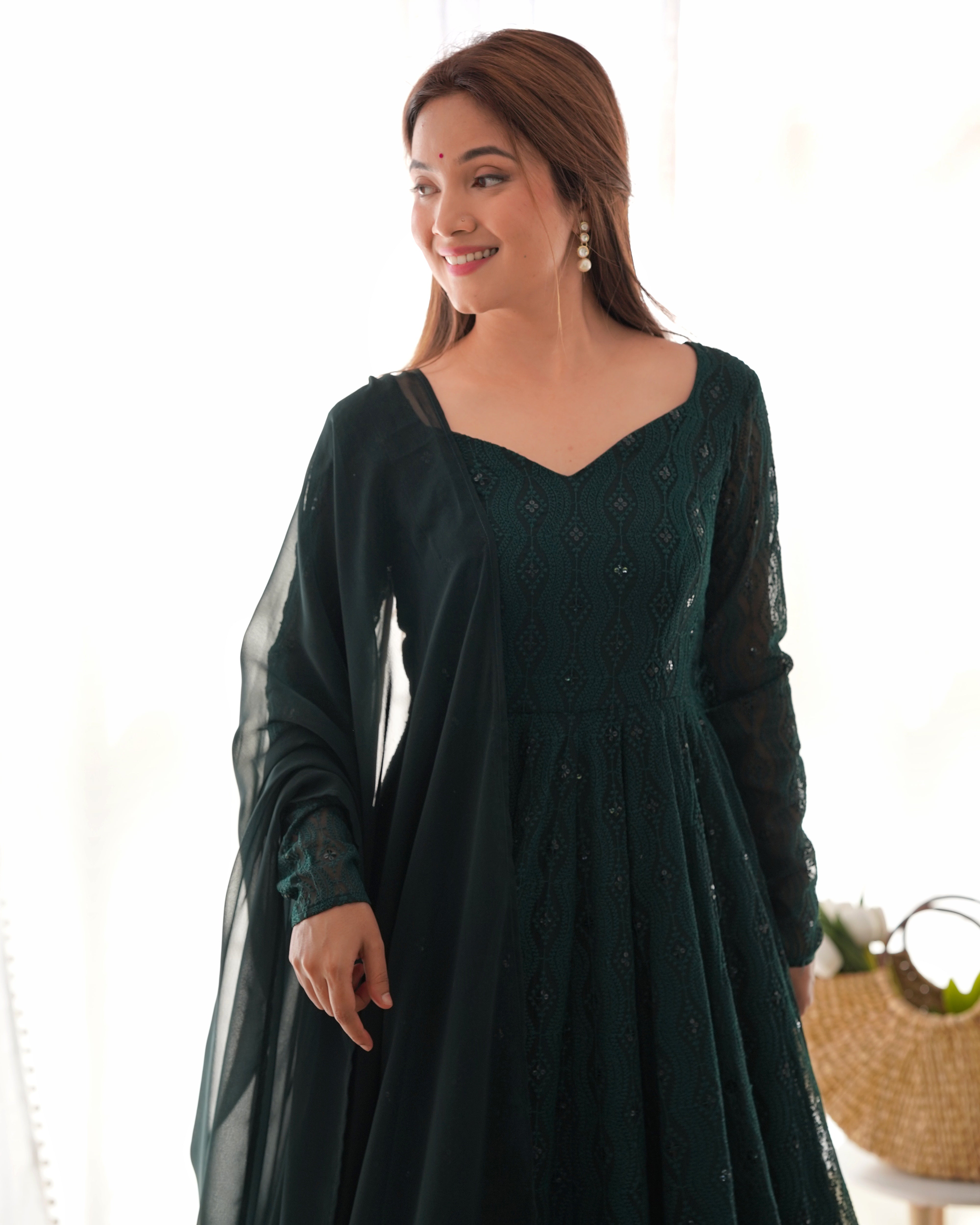 Lucknowi Elegance: Green Anarkali Suit