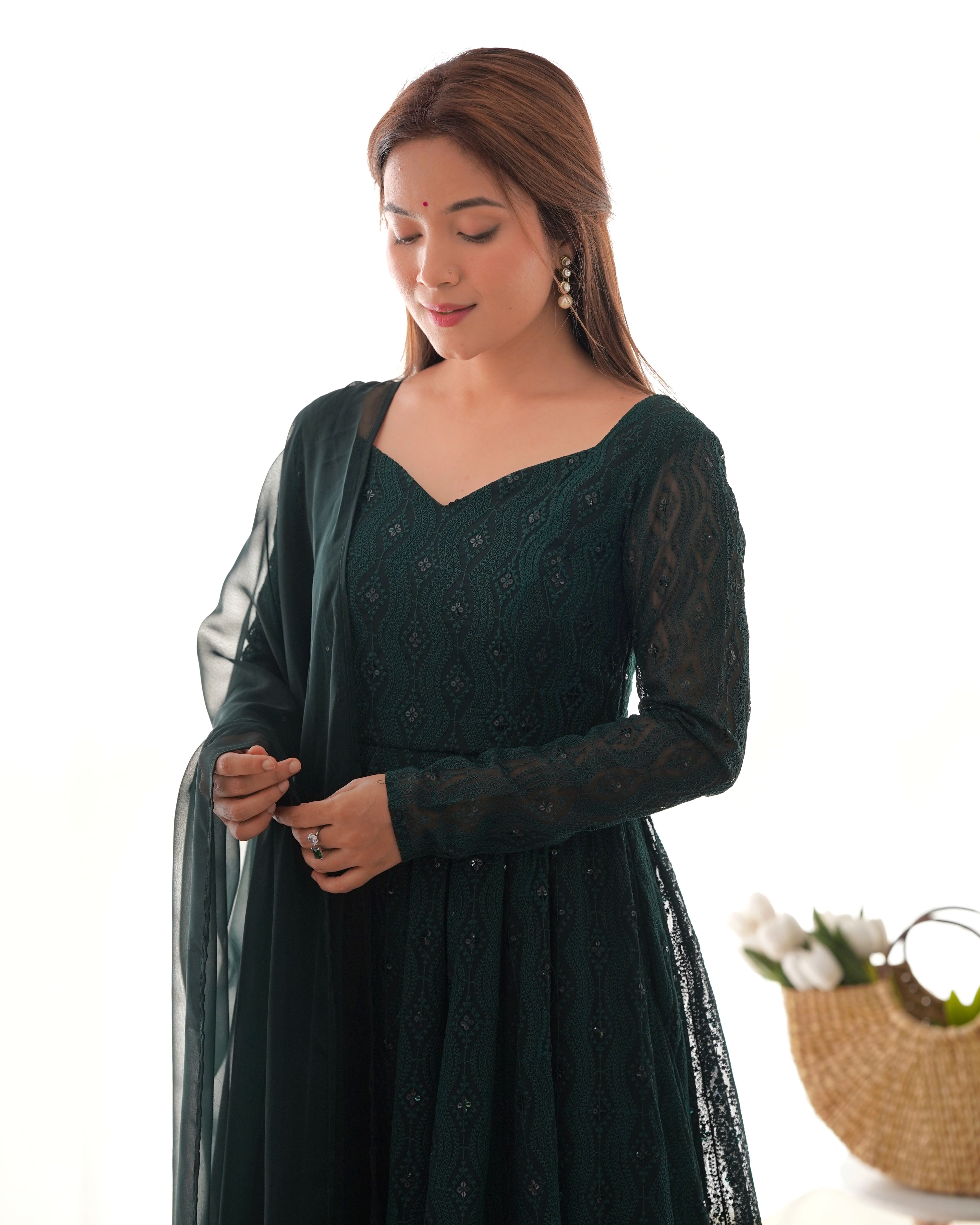 Lucknowi Elegance: Green Anarkali Suit