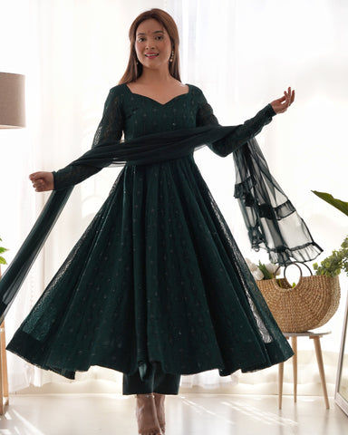 Lucknowi Elegance: Green Anarkali Suit