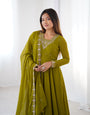 Pure Soft Faux Georgette Fully Flaired Anarkali Suit Comes With Duppatta & Pant - MEHENDI GREEN