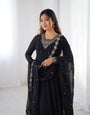 Pure Soft Faux Georgette Fully Flaired Anarkali Suit Comes With Duppatta & Pant - BLACK