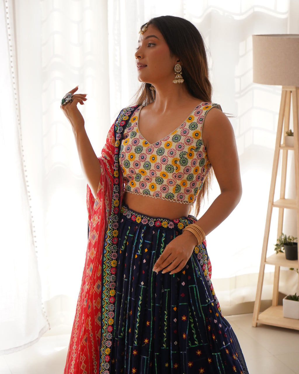 Premium Faux Georgette with Thread with Sequence work Lehenga Choli Set
