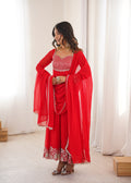 Majestic Red Faux Georgette Designer Sequin Work Anarkali Set