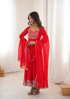 Majestic Red Faux Georgette Designer Sequin Work Anarkali Set