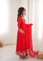 Majestic Red Faux Georgette Designer Sequin Work Anarkali Set