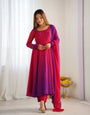 Dark Pink Pure Soft Fox Georgette Anarkali Suit Set With Huge Flair, Dupatta & Pant