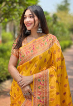 Yellow Original Maharashtrian Meenakari Yeola Paithani Silk Zari Woven Saree
