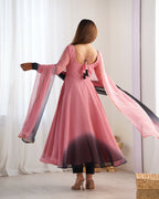 Blushing Beauty in Ethnic Style Black And Pink Soft Fox Georgette Anarkali Suit