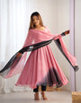 Blushing Beauty in Ethnic Style Black And Pink Soft Faux Georgette Anarkali Suit