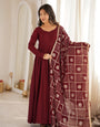 Deep Maroon Roman Silk Chanderi Sequence Jari Work Anarkali Set