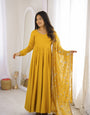 Designer Yellow Roman Silk Chanderi Festive Embroidered Anarkali Set