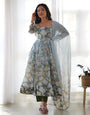 Pure Soft Organza Silk Floral Print Fabric Anarkali Suit Comes With Duppatta & Pant