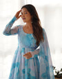 Digitally Printed Pure Organza Silk Marble Print Design Comes With Duppatta & Pant - SKY