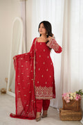 Trendy Red Faux Georgette Sequin Work Suit Set | Tulip Designer