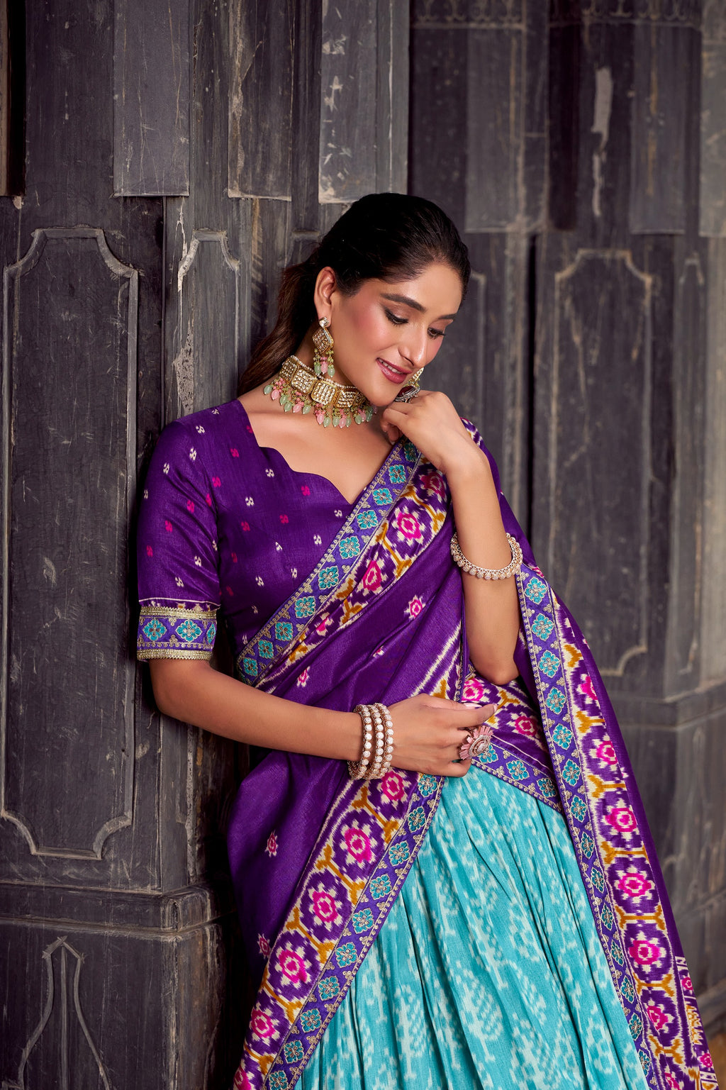 Classic Ikkat Art Tasar Silk Lehenga for Navratri Celebrations
