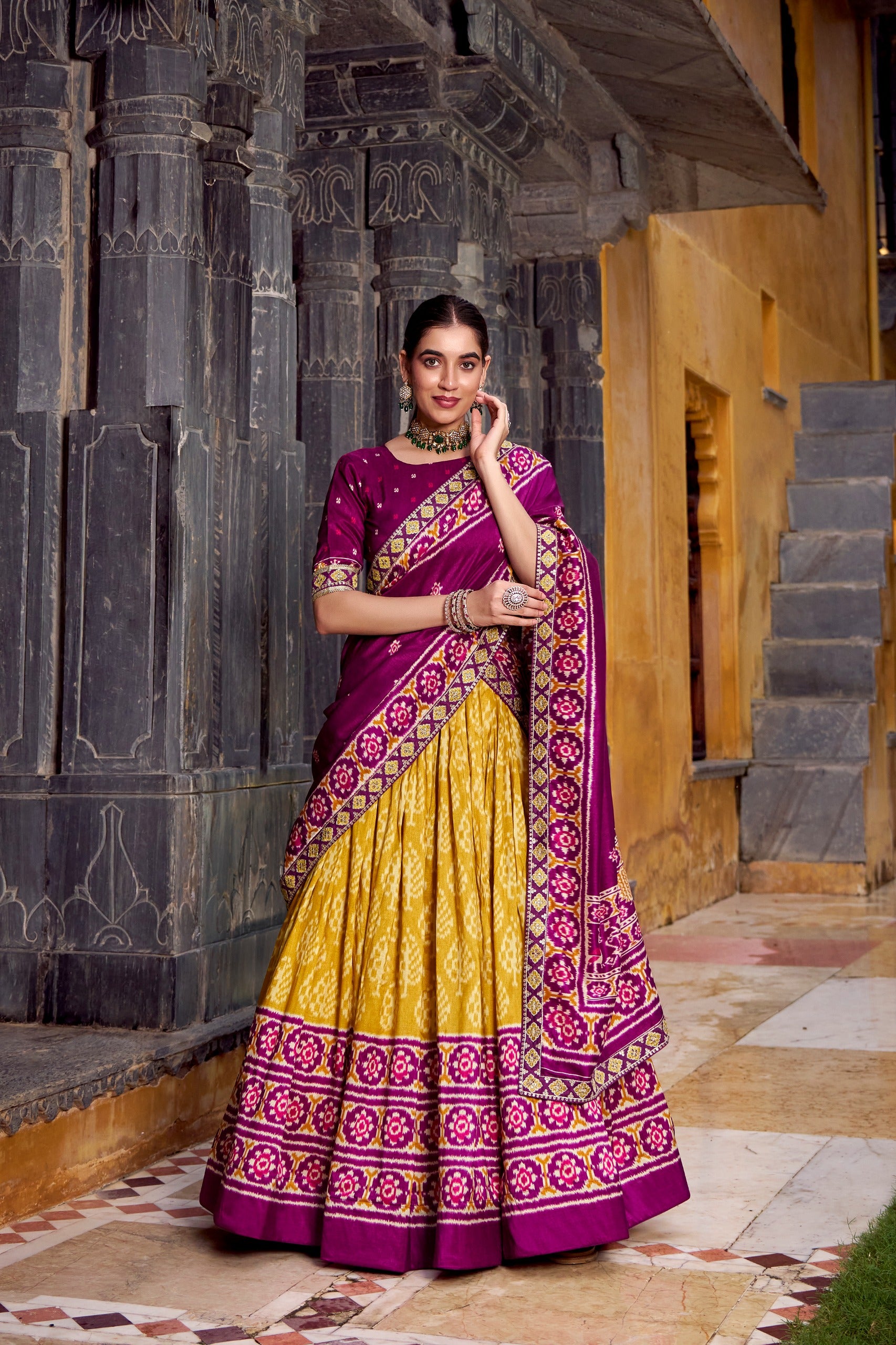 Classic Ikkat Art Tasar Silk Lehenga for Navratri Celebrations
